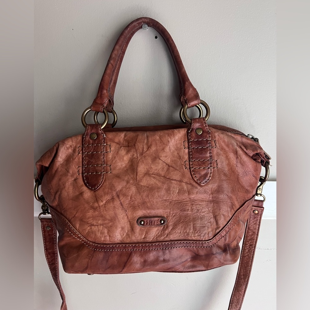 FRYE Melissa Cognac Distresses Leather Satchel - Picture 2 of 12